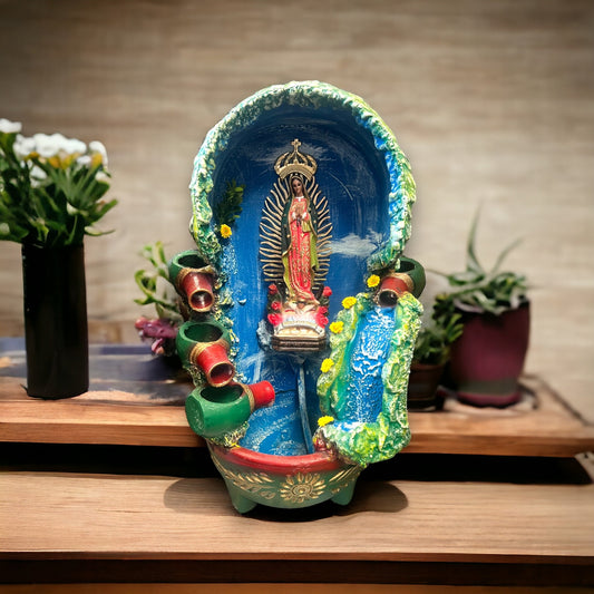 Handcrafted Mexican Outdoor Fountain | Virgin Mary Water Feature (24” Tall)