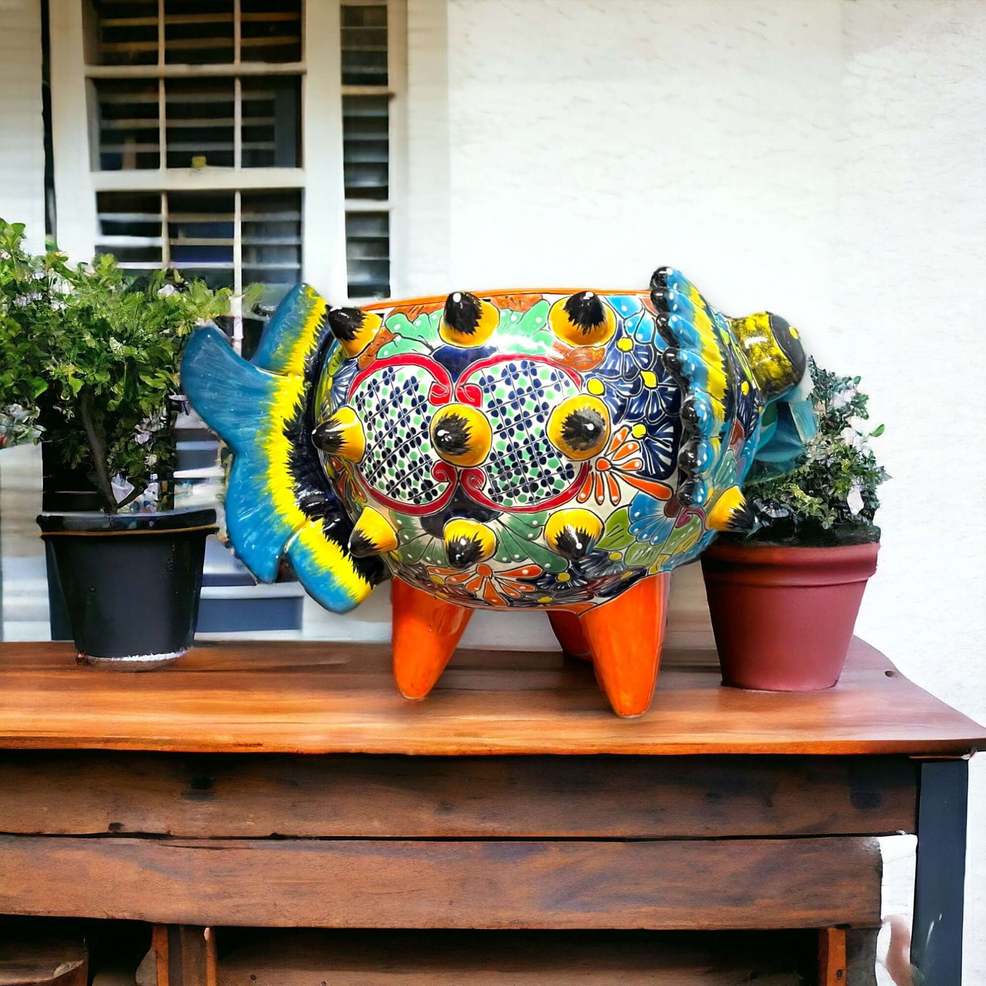 Hand-Painted Talavera Puffer Fish Planter