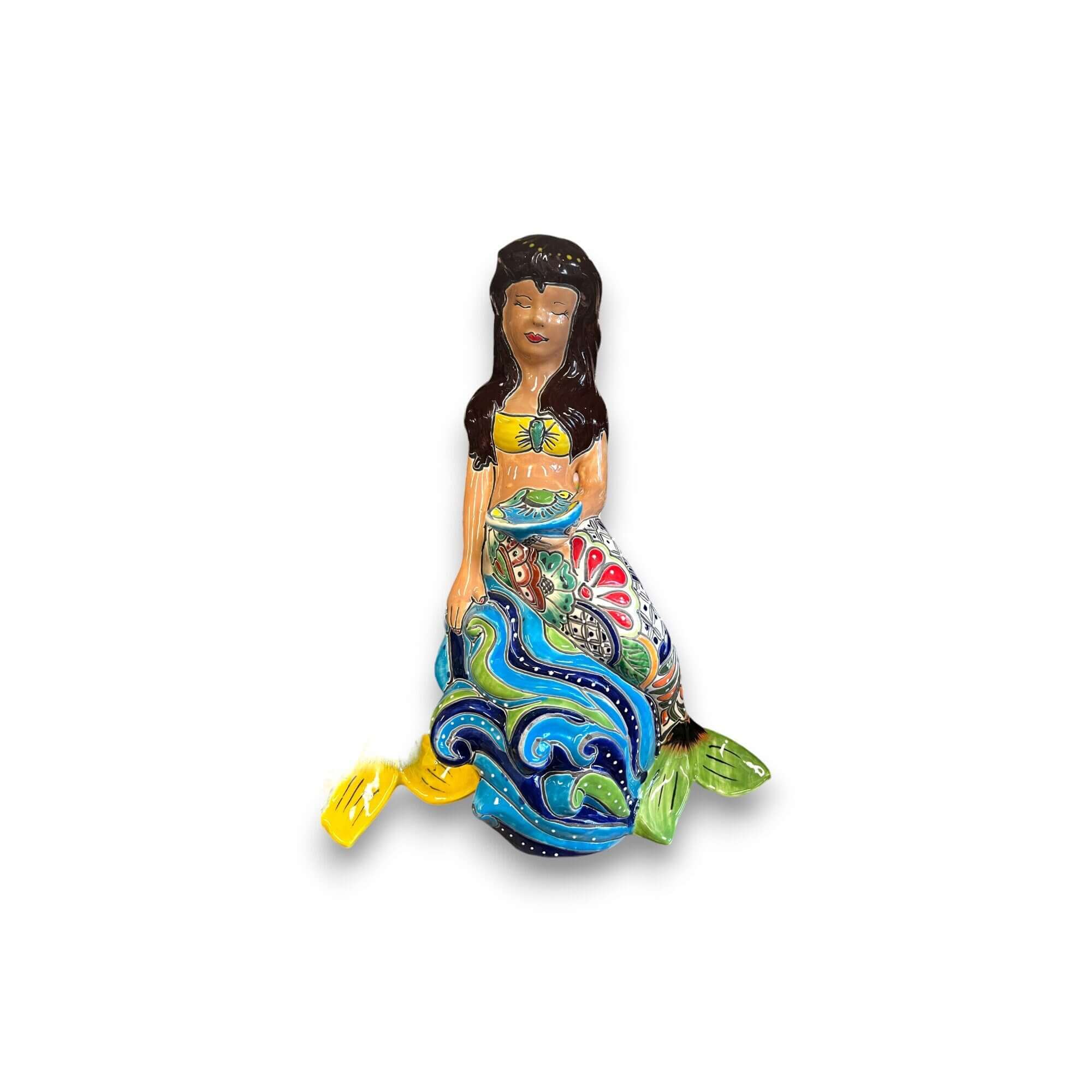 Mexican Talavera Mermaid Statue | Handcrafted Art