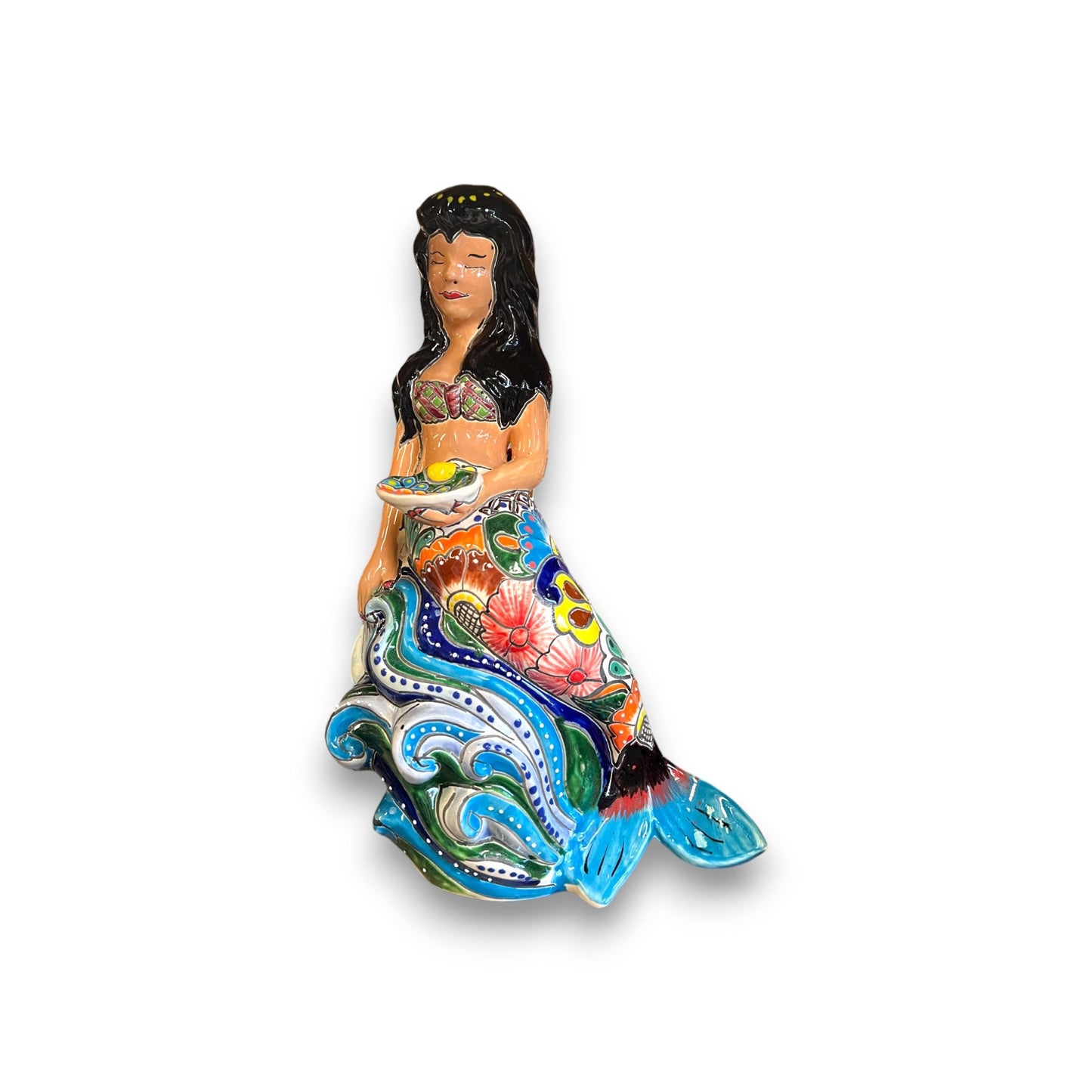 Mexican Talavera Mermaid Statue | Handcrafted Medium Talavera Art