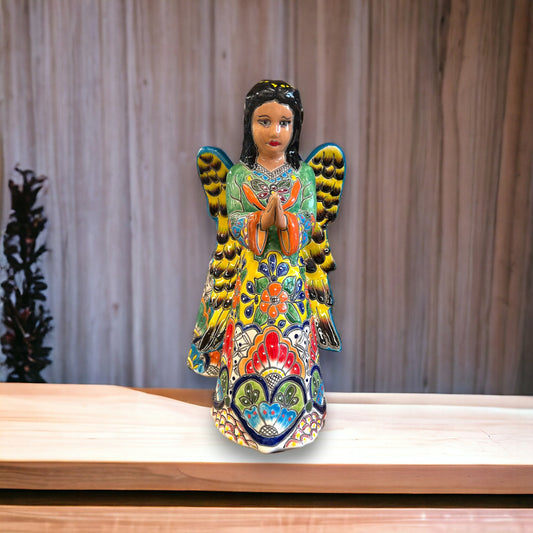 Handcrafted Mexican Talavera Angel Statue | Medium Talavera Art Piece