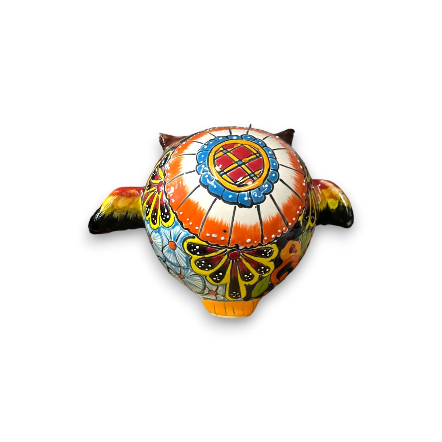 Colorful Hand-Painted Talavera Owl Statue | Artisanal Small Owl Sculpture