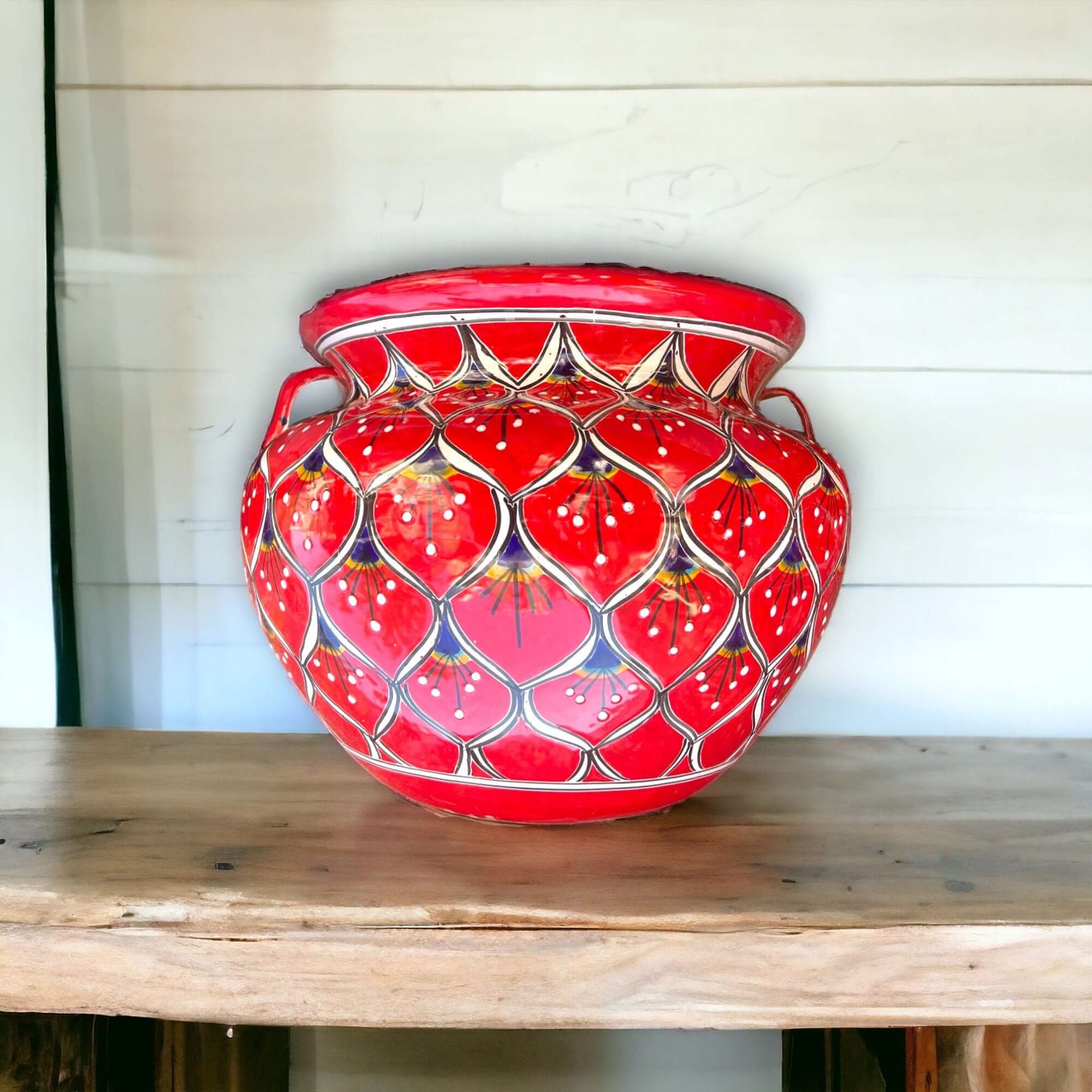 Hand-Painted Talavera Peacock Flower Pot | Extra Large Planter Decor