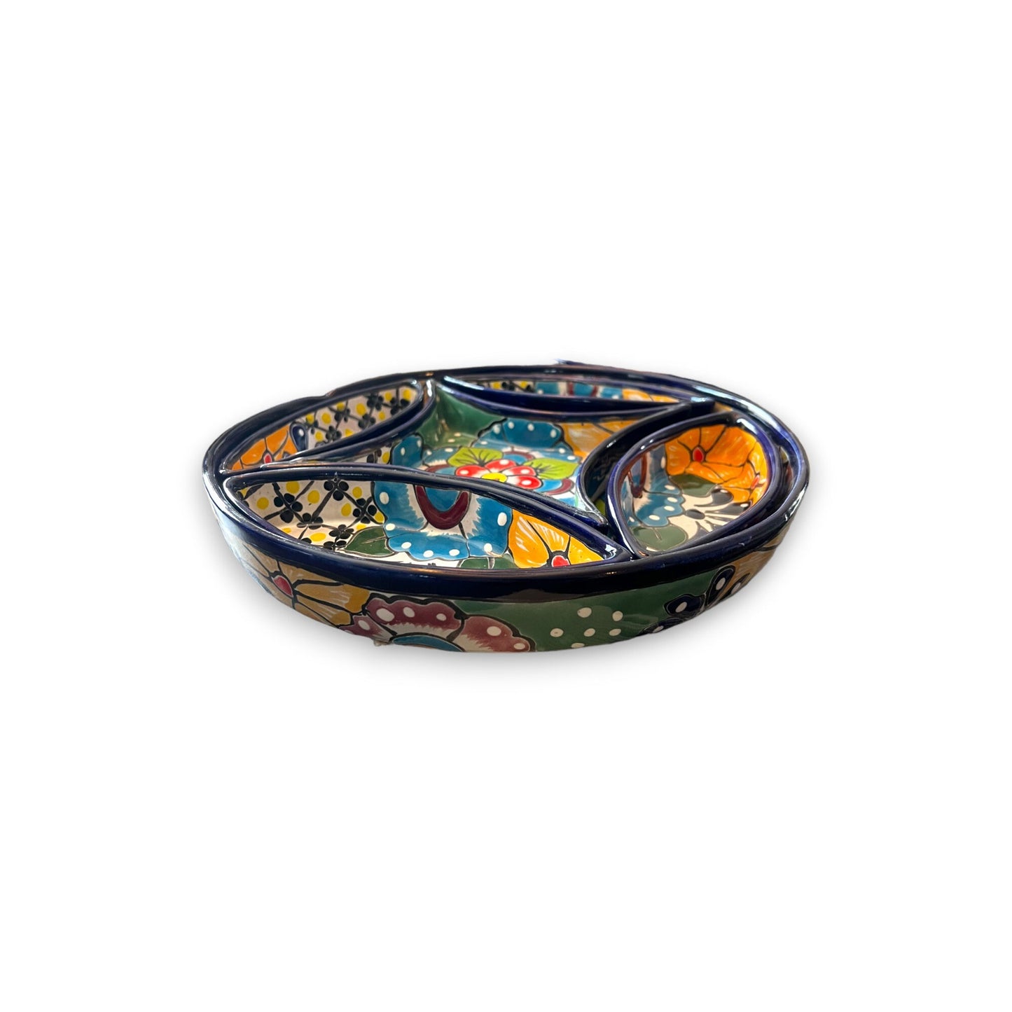 Talavera Hand-Painted Sectional Appetizer Tray Set | Mexican Ceramic Plate with 5 Matching Pieces