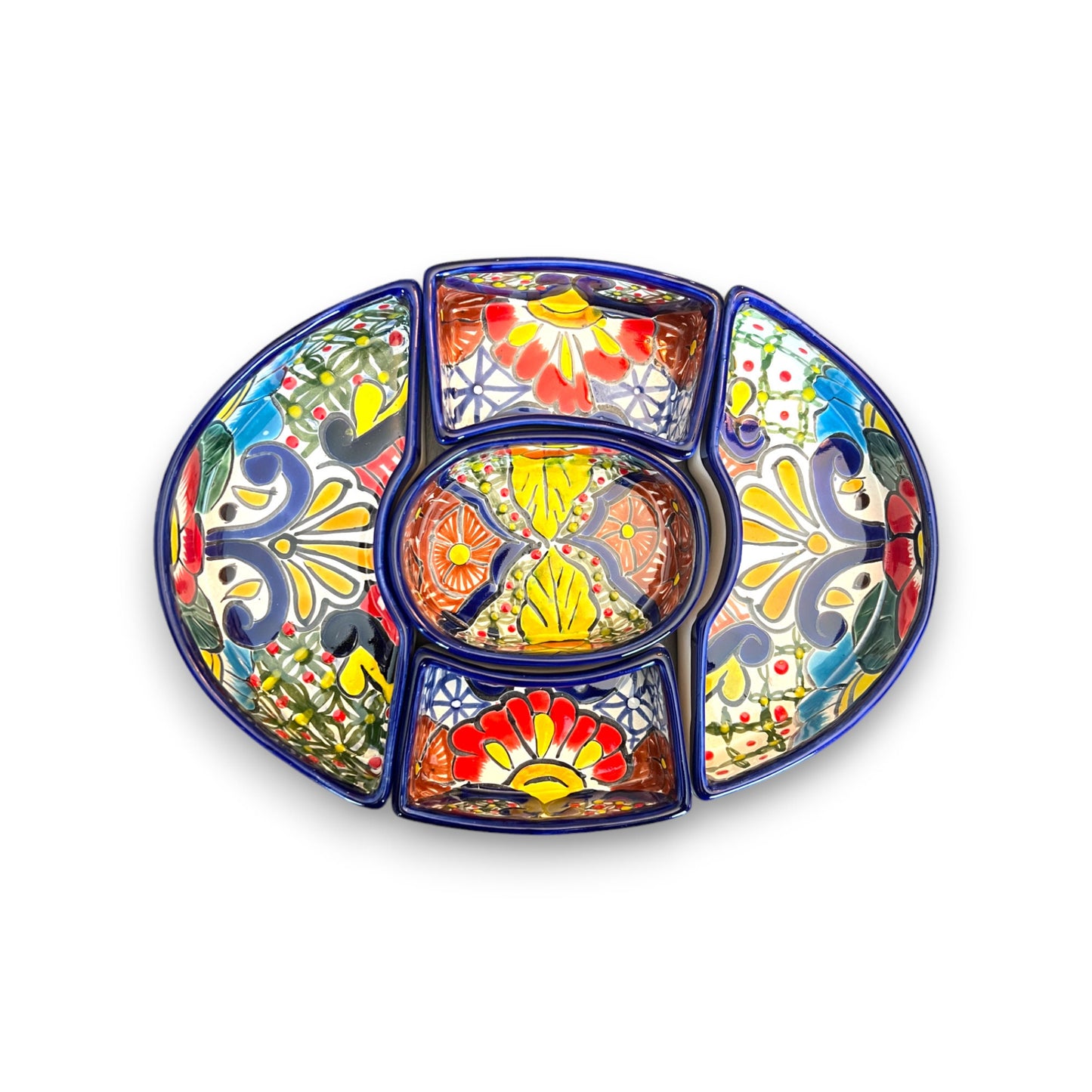 Talavera Oval Sectional Appetizer Tray | Handcrafted Mexican Serving Platter Set