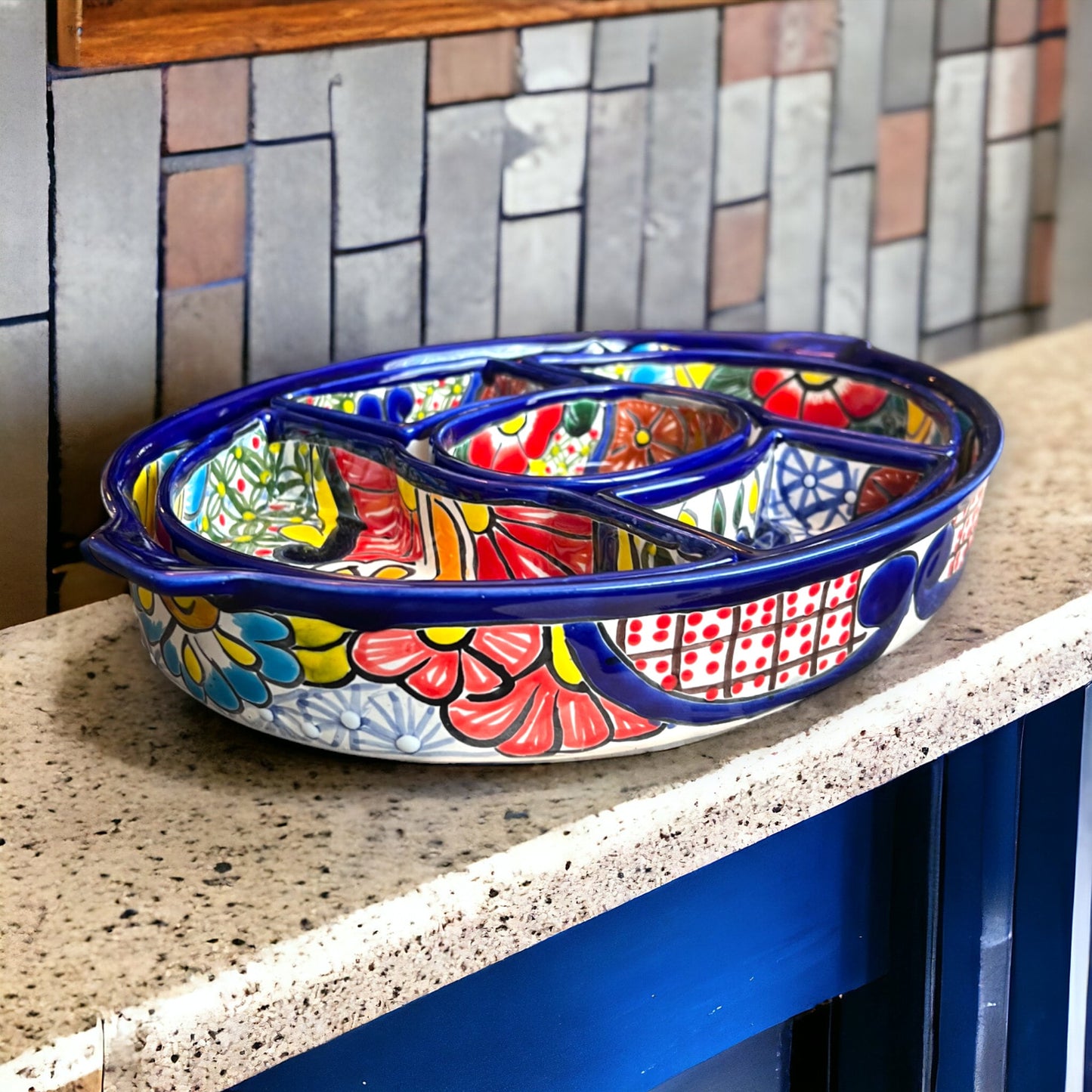 Talavera Oval Sectional Appetizer Tray | Handcrafted Mexican Serving Platter Set