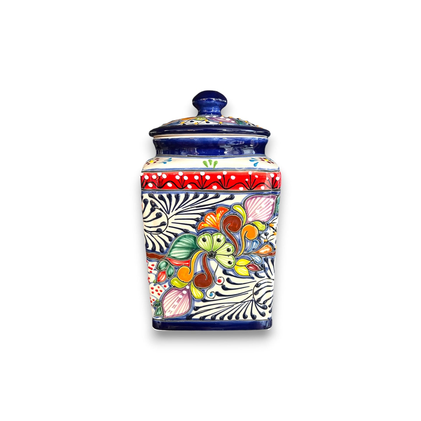Set of 3 Dark Blue Talavera Canisters | Handcrafted Mexican Pottery from Puebla