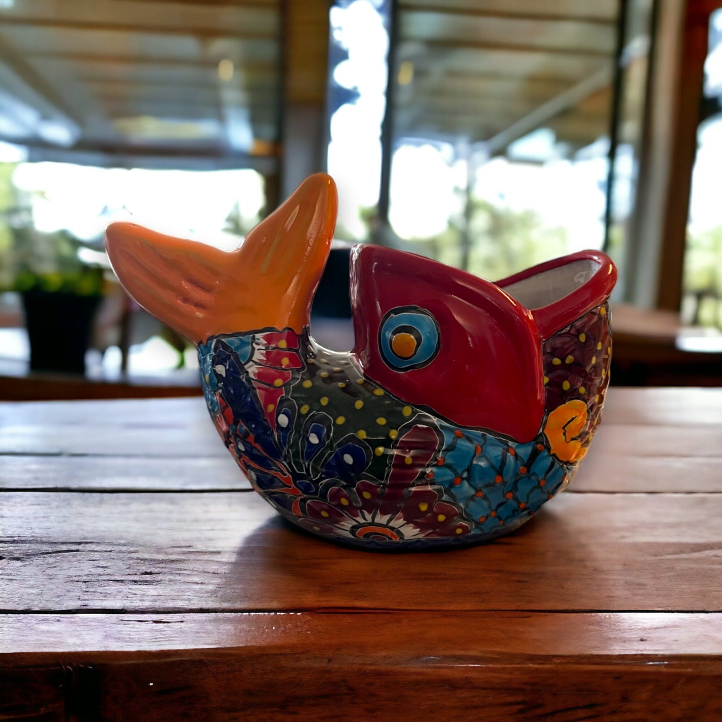 Medium Talavera Fish Planter | Hand-Painted Mexican Statue Pottery