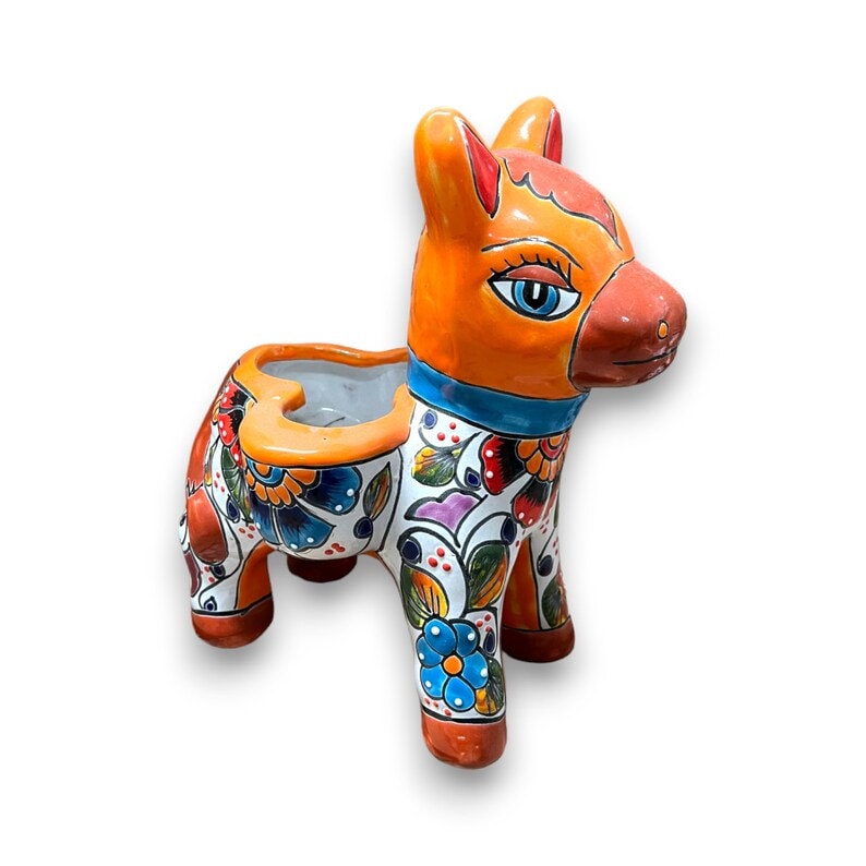 Handmade Mexican Donkey Planter | Talavera Burro Plant Pot