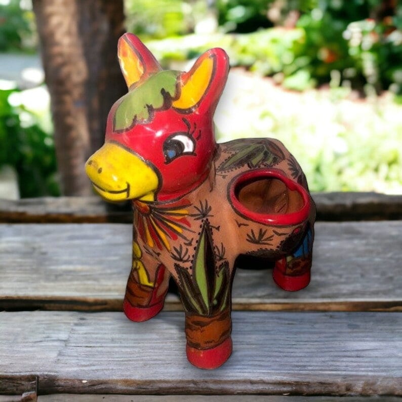 Handmade Mexican Donkey Planter | Talavera Burro Plant Pot