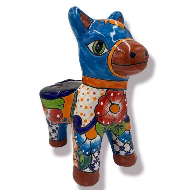 Handmade Talavera Donkey Planter - Mexican Art