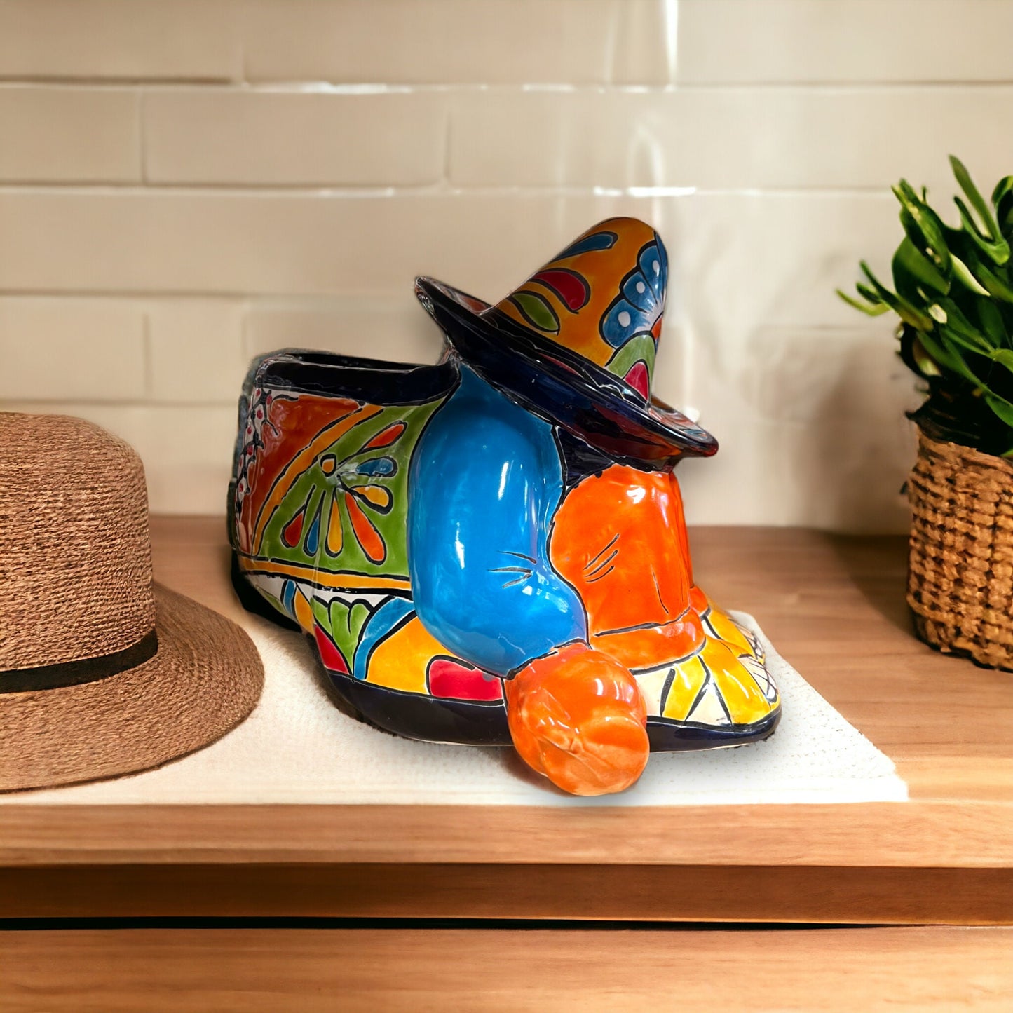 Colorful Hand-Painted Talavera Sleeping Panchito Planter | Mexican Pottery Art