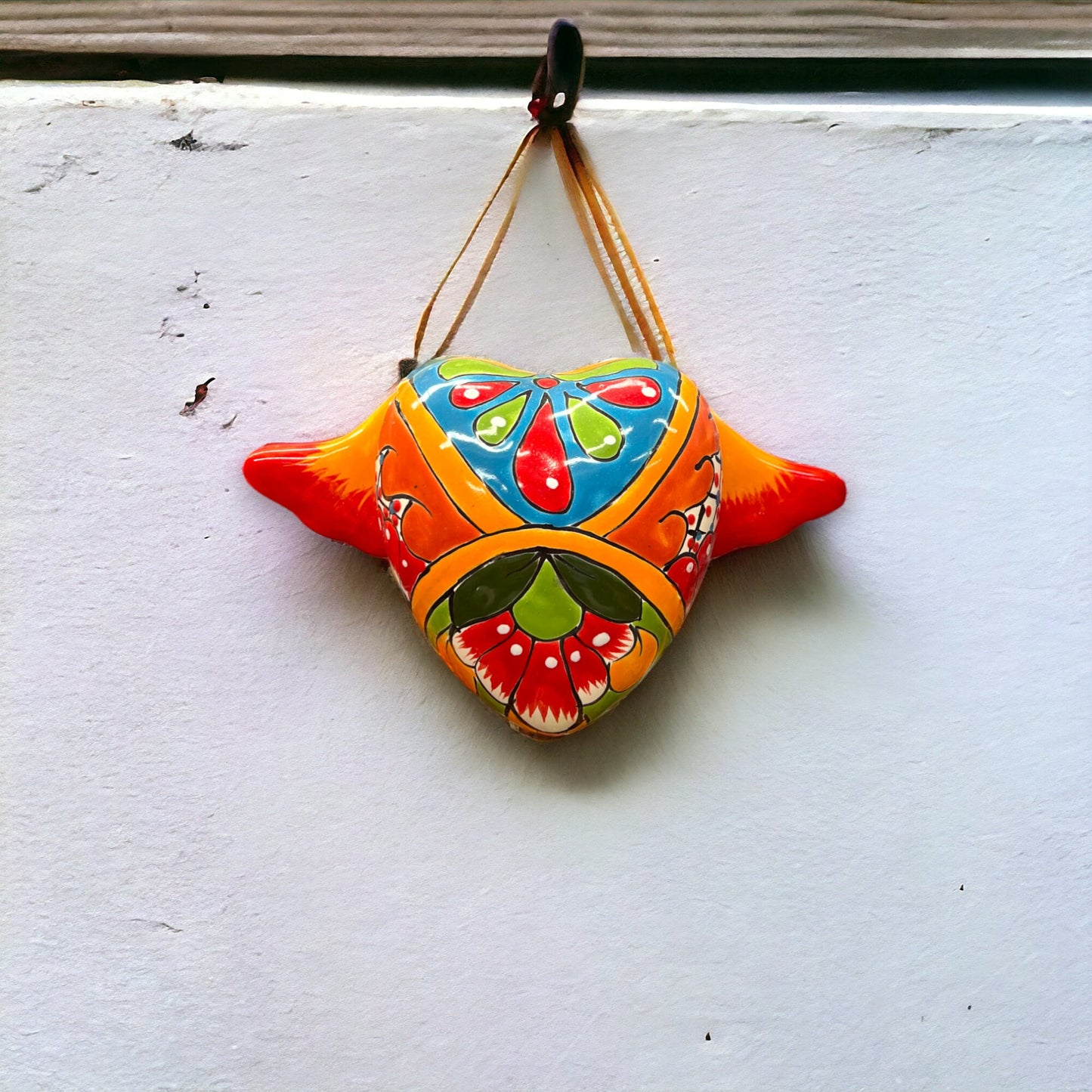 Vibrant Talavera Heart | Colorful Hand-Painted Mexican Ceramic Hanging Decor