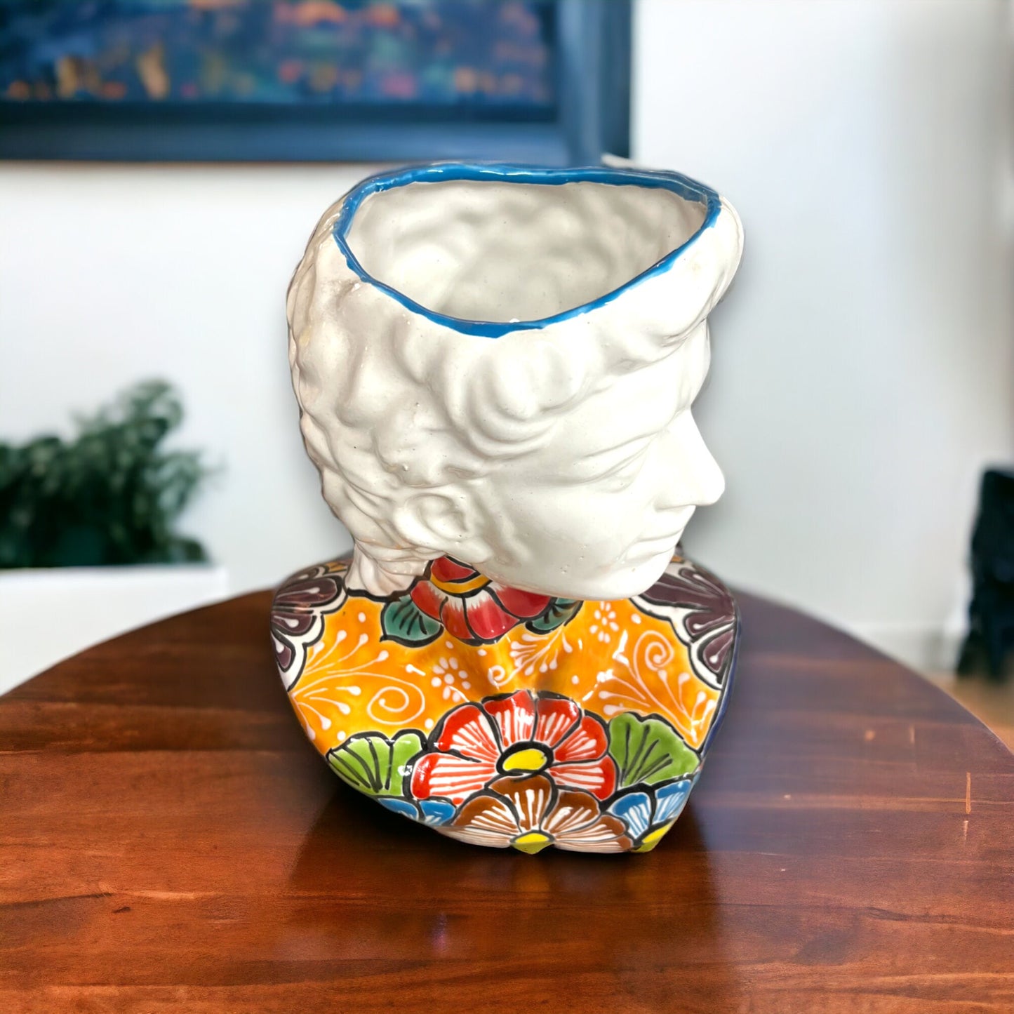 Colorful Talavera Head Planter | Handcrafted Mexican Ceramic Sculpture (Medium)