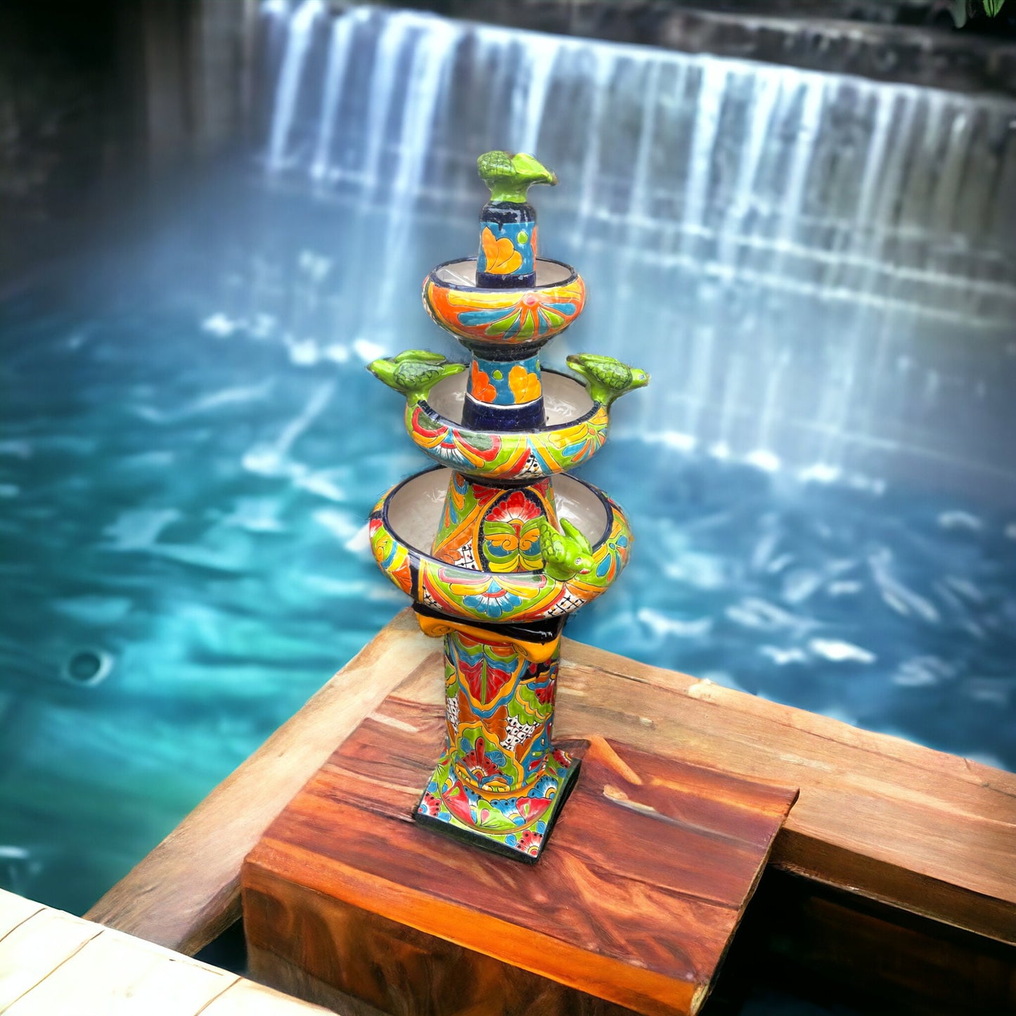 Handcrafted Talavera Fountain | Authentic Mexican Art (4ft Tall)