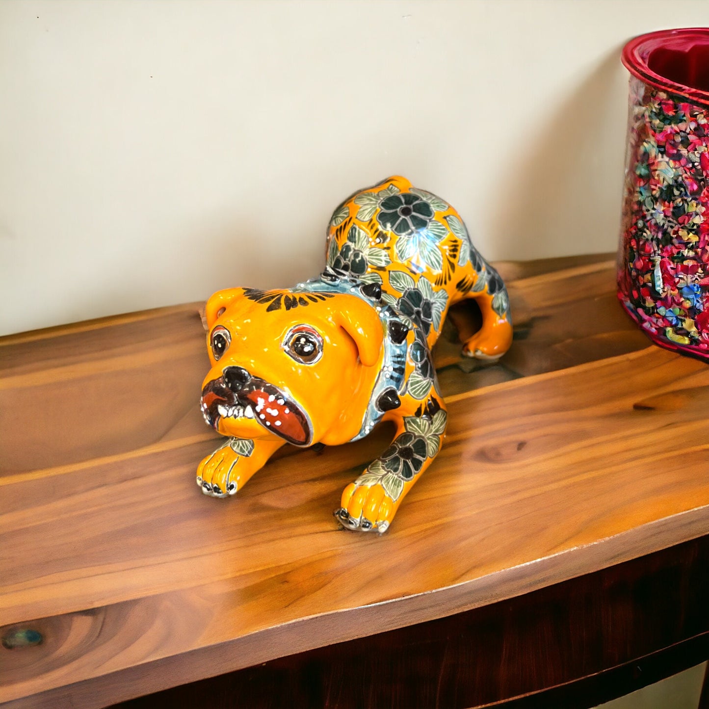 Handcrafted Talavera Pug Statue | Colorful Mexican Dog Art (Medium)