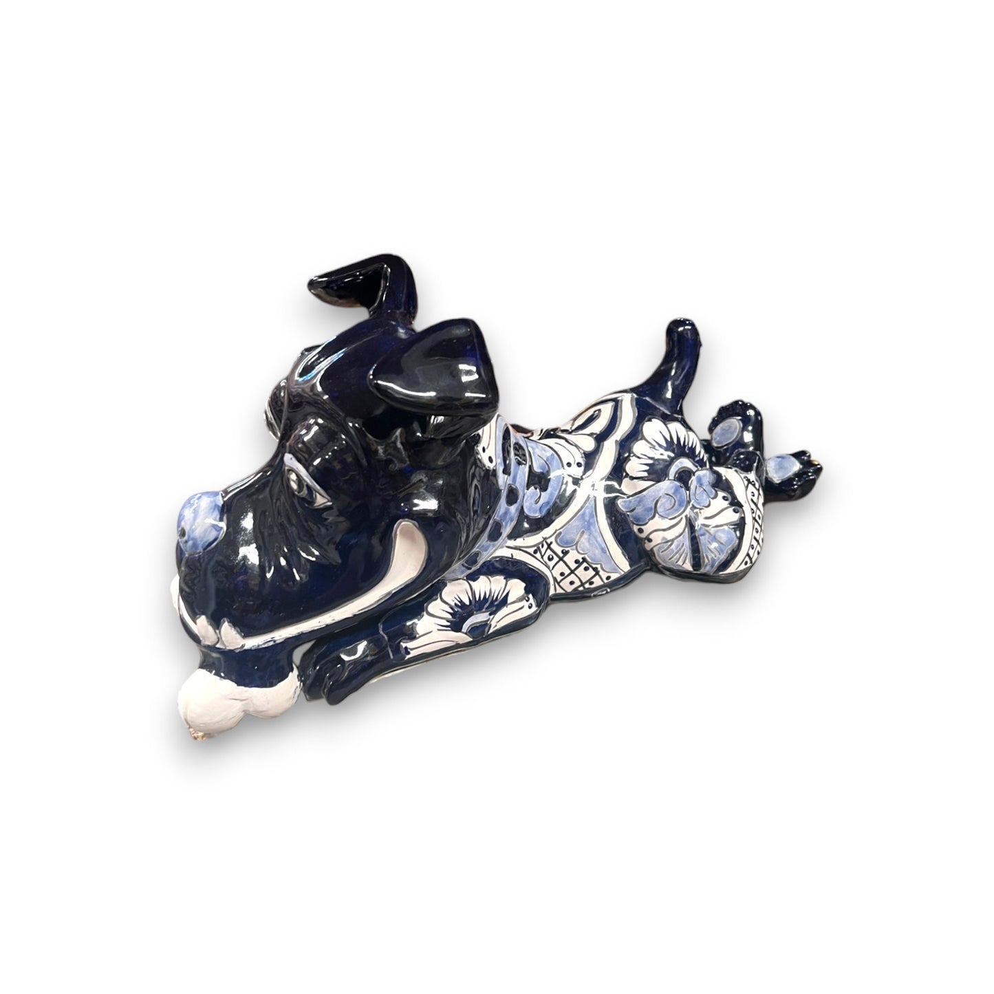 Handpainted Talavera Ceramic Large Laying Dog Decor with Bone