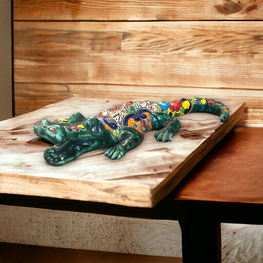 Vibrant Talavera Alligator | Large Mexican Handmade Ceramic Reptile Art