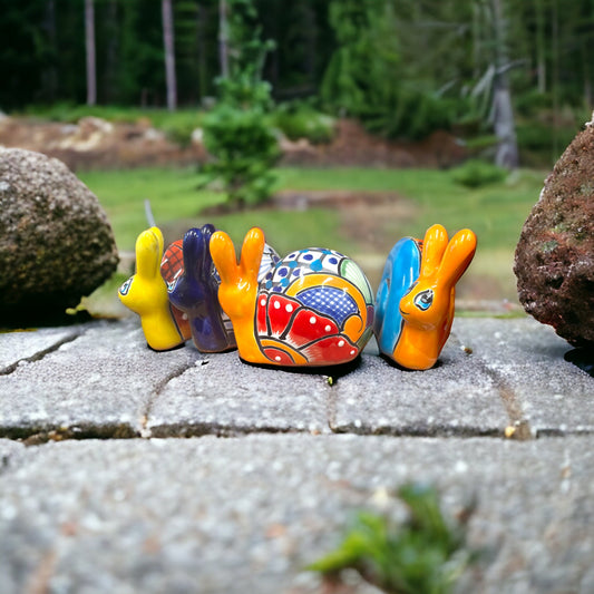 Vibrant Hand-Painted Talavera Snail Figurine | Small Mexican Ceramic Animal Sculpture