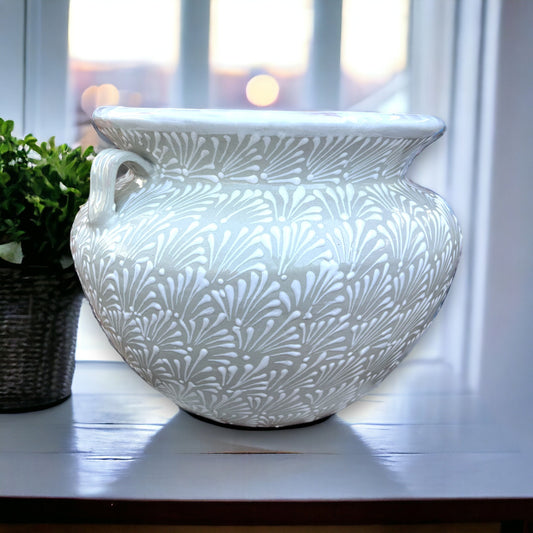 XL Talavera Flower Pot | White Handcrafted Mexican Planter