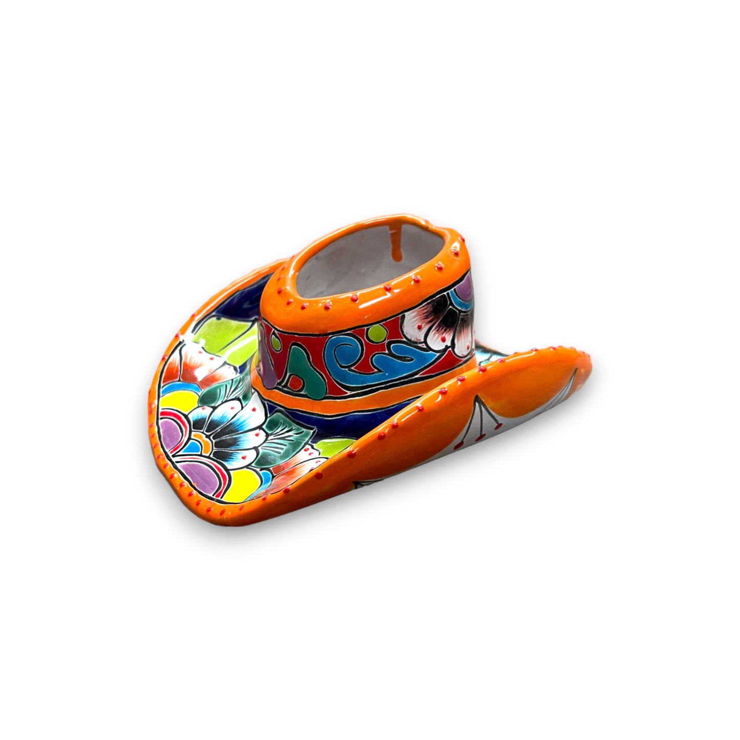 Colorful Mexican Talavera Sombrero Planter | Small Hand-Painted Cowboy Hat Décor