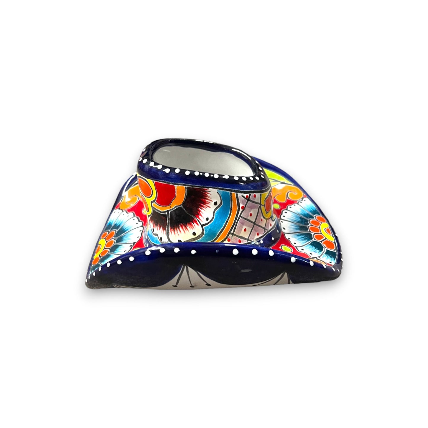 Colorful Mexican Talavera Sombrero Planter | Small Hand-Painted Cowboy Hat Décor