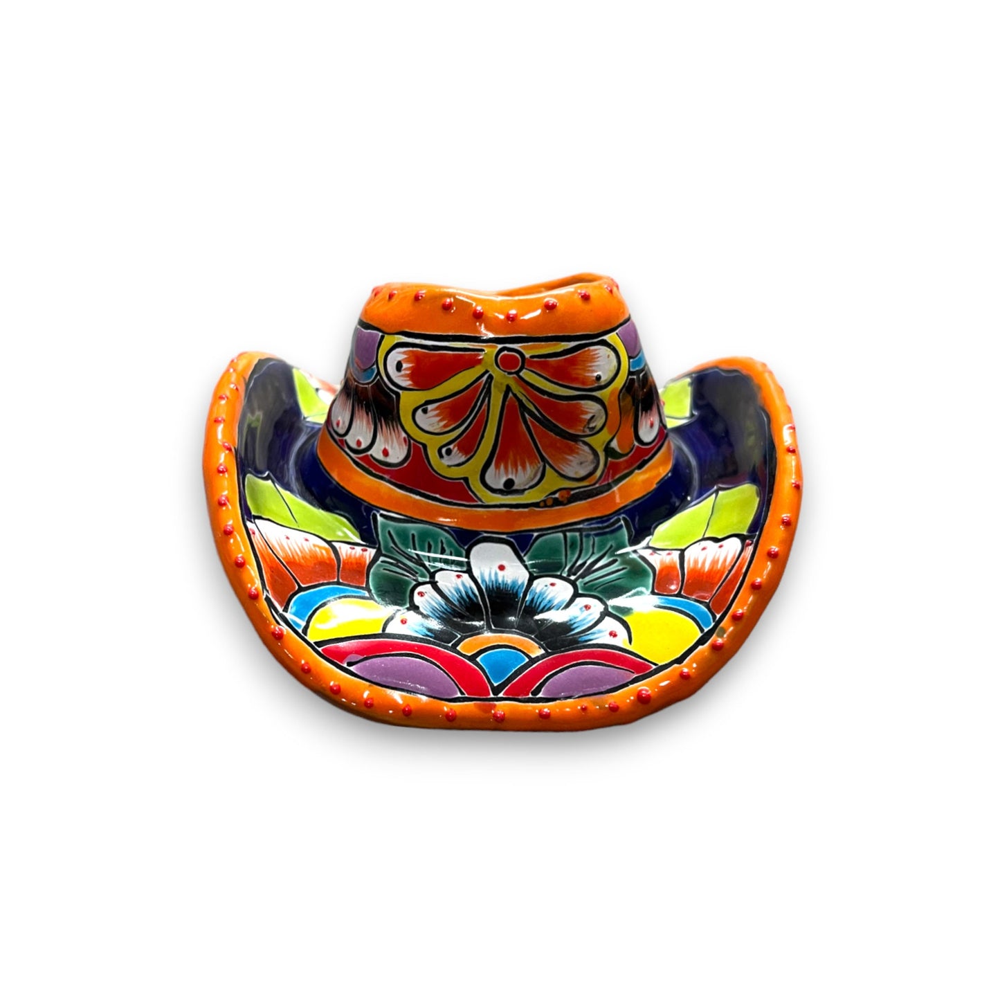 Colorful Mexican Talavera Sombrero Planter | Small Hand-Painted Cowboy Hat Décor