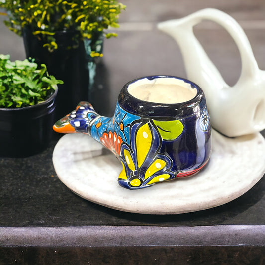 Colorful Hand-Painted Talavera Whale Planter | Small Mexican Animal Pottery