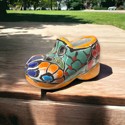 Colorful Talavera Shoe Planter | Small Hand-Painted Mexican Pottery Plant Pot