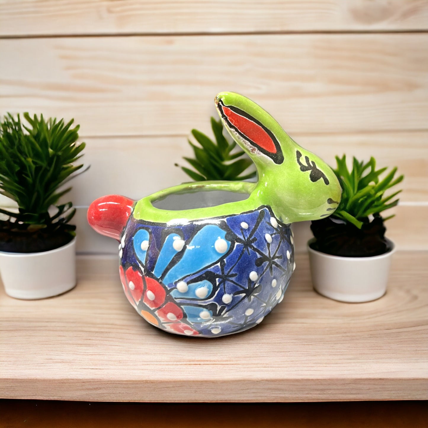 Vibrant Talavera Bunny Planter | Small Handcrafted Mexican Rabbit Pot