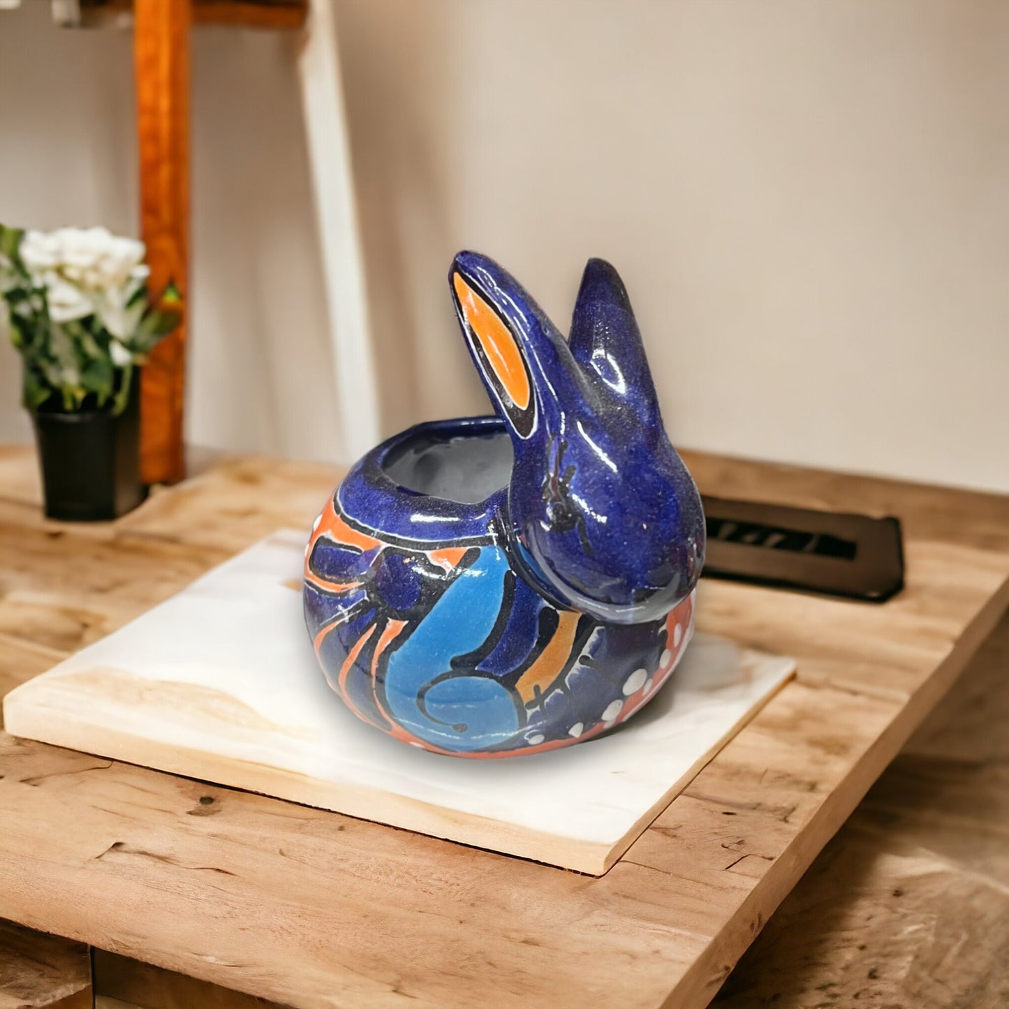 Vibrant Talavera Bunny Planter | Small Handcrafted Mexican Rabbit Pot