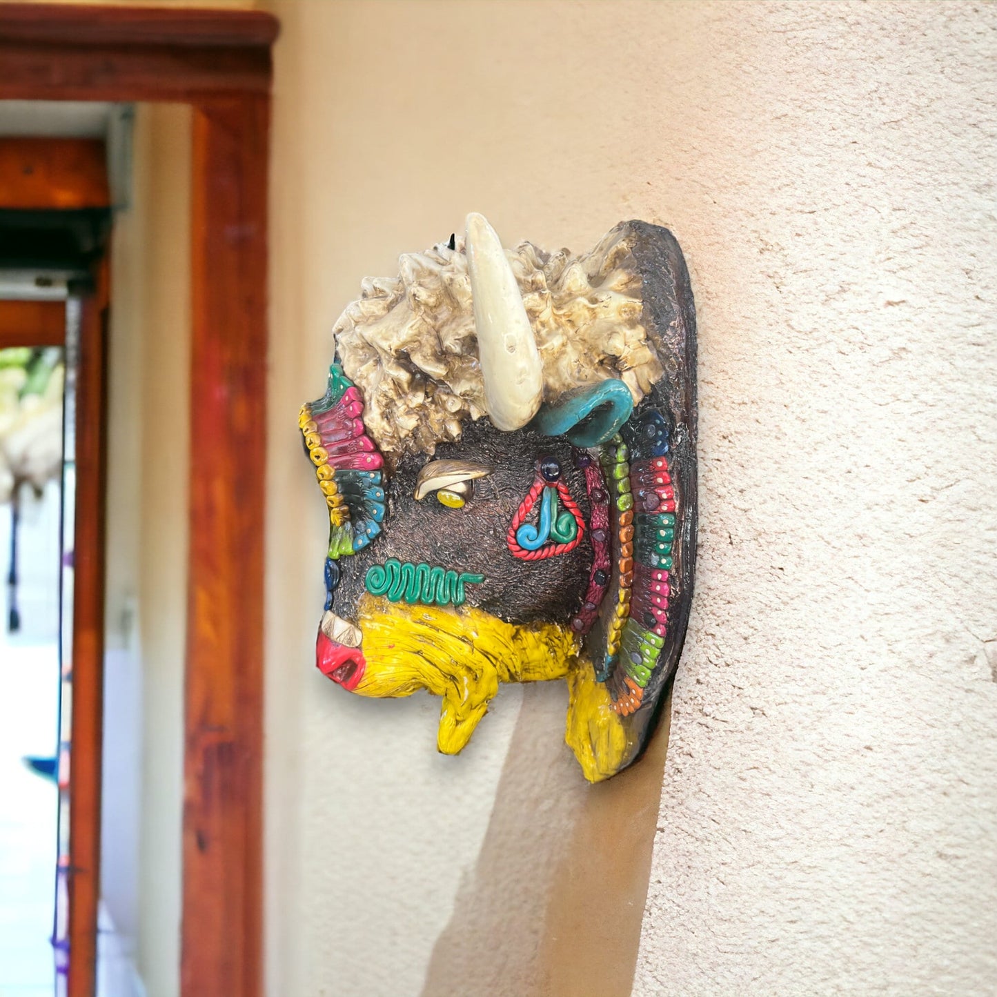 Handmade Aztec Bison Wall Art | Artisan Crafted Cultural Décor (Large)