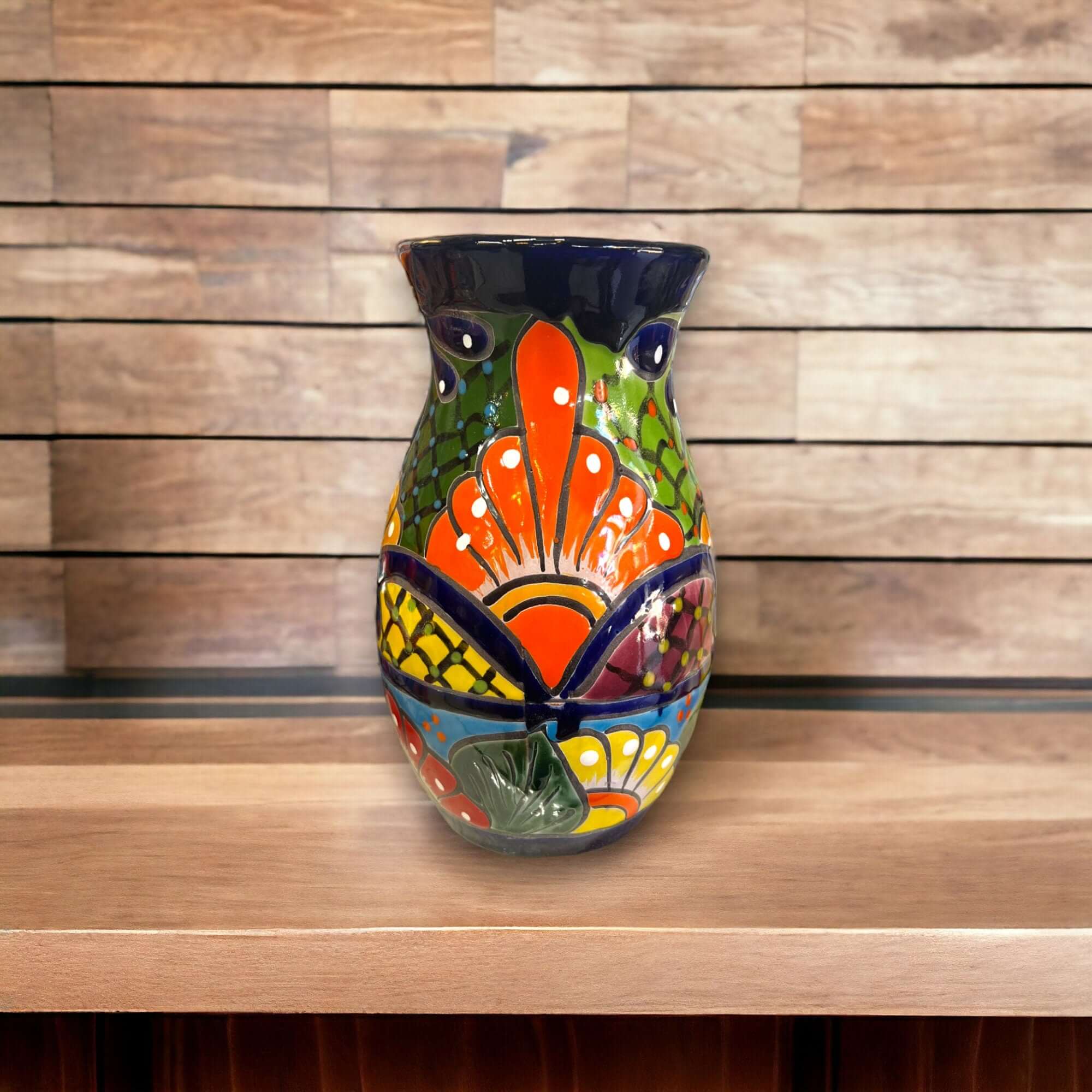 Vibrant Mexican Talavera Vase | Hand-Painted Art