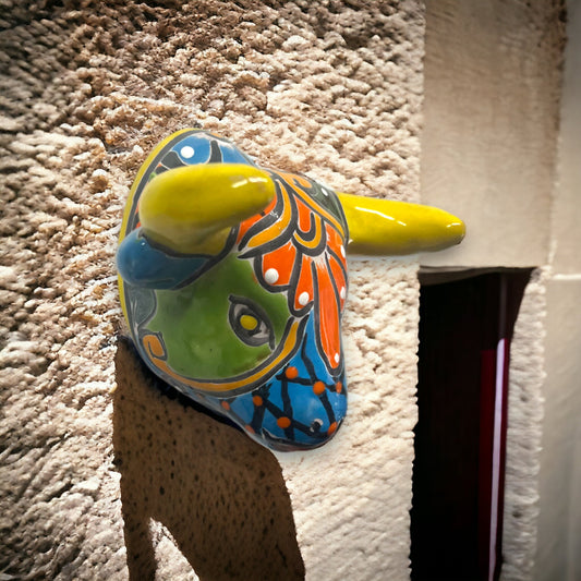 Artisan Crafted Talavera Bull Statue | Handmade Mexican Wall Decor