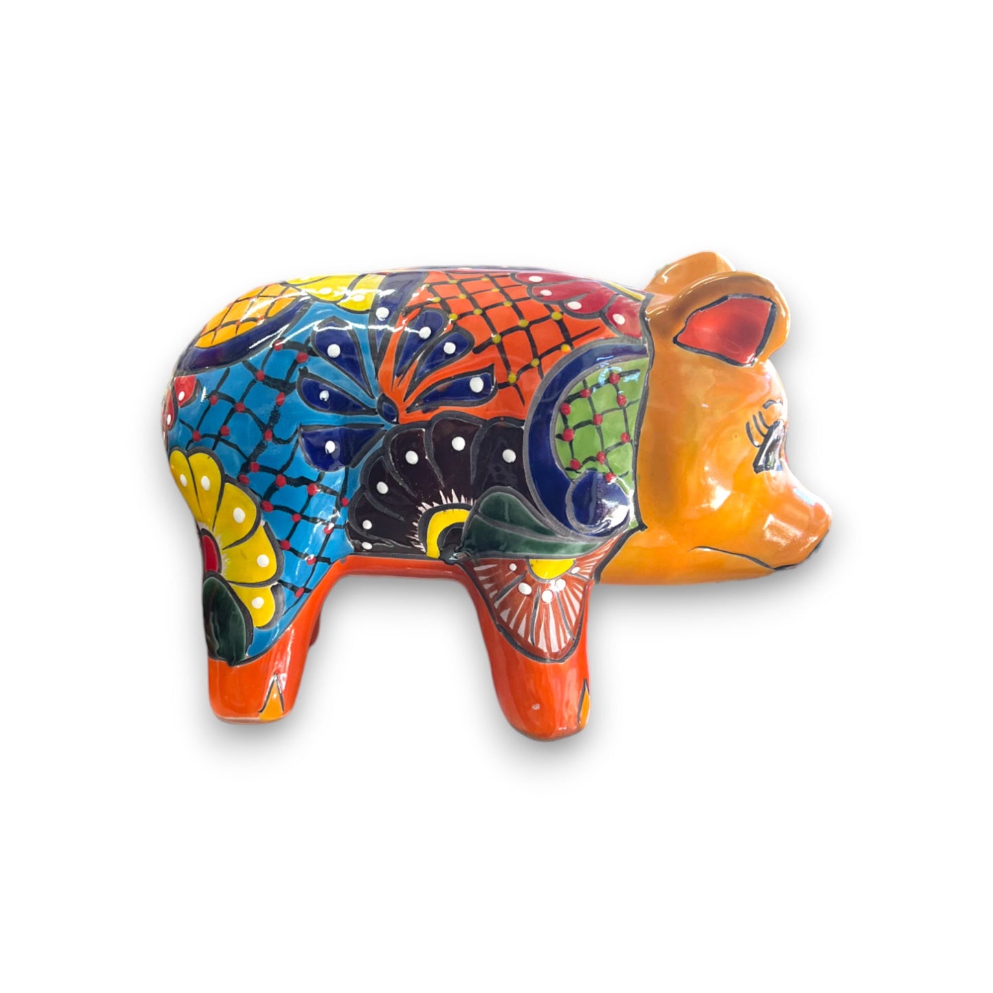 Vibrant Talavera Pig Statue | Colorful Handmade Mexican Animal Pottery (Medium)