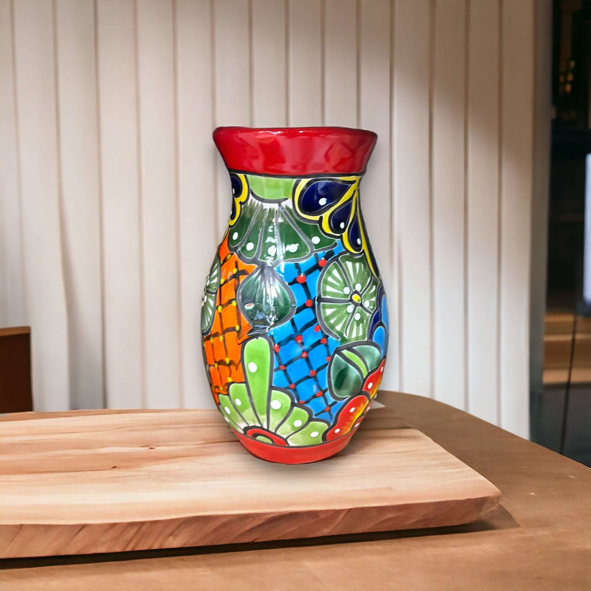 Vibrant Mexican Talavera Vase | Hand-Painted Art