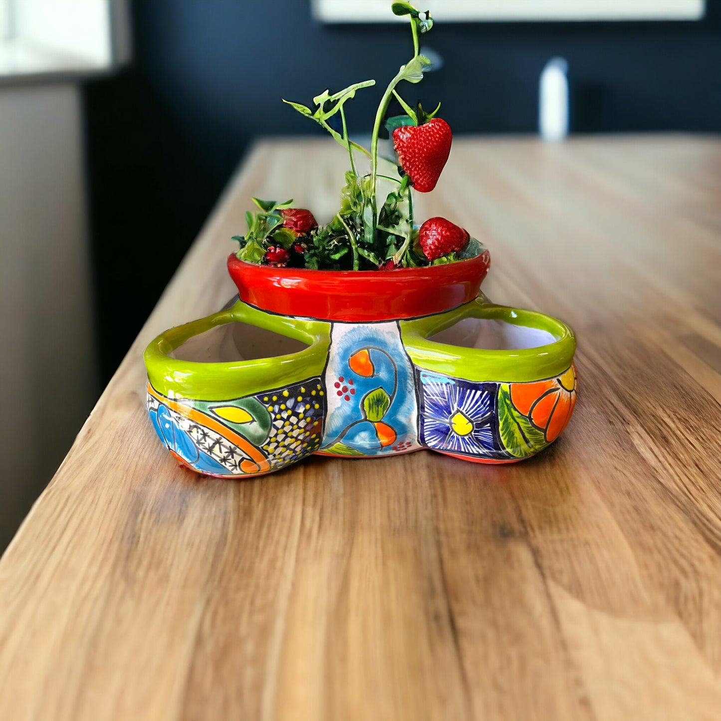 Handcrafted Talavera Strawberry Planter | Mexican Artisan Decor Pot