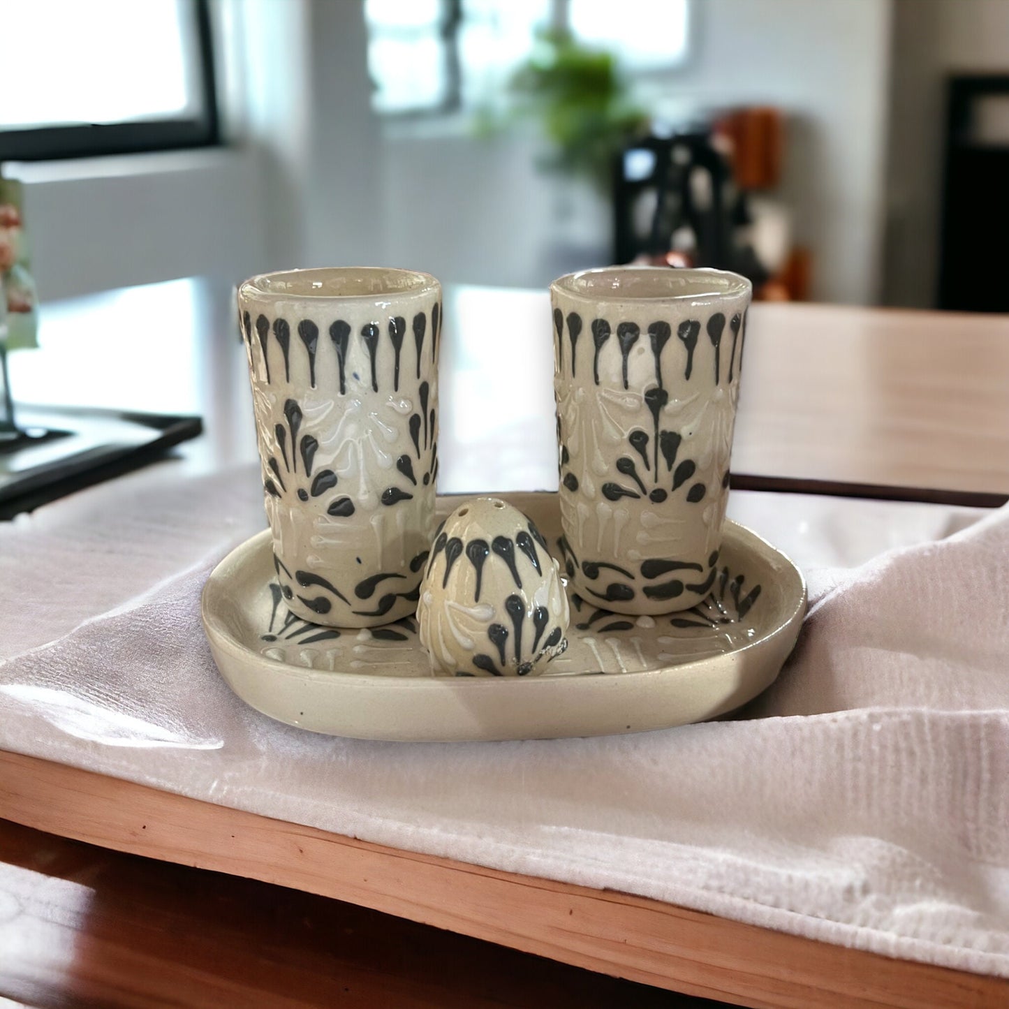 Talavera Tequila Shot Glasses Set | Handcrafted 2 Shots & Shaker