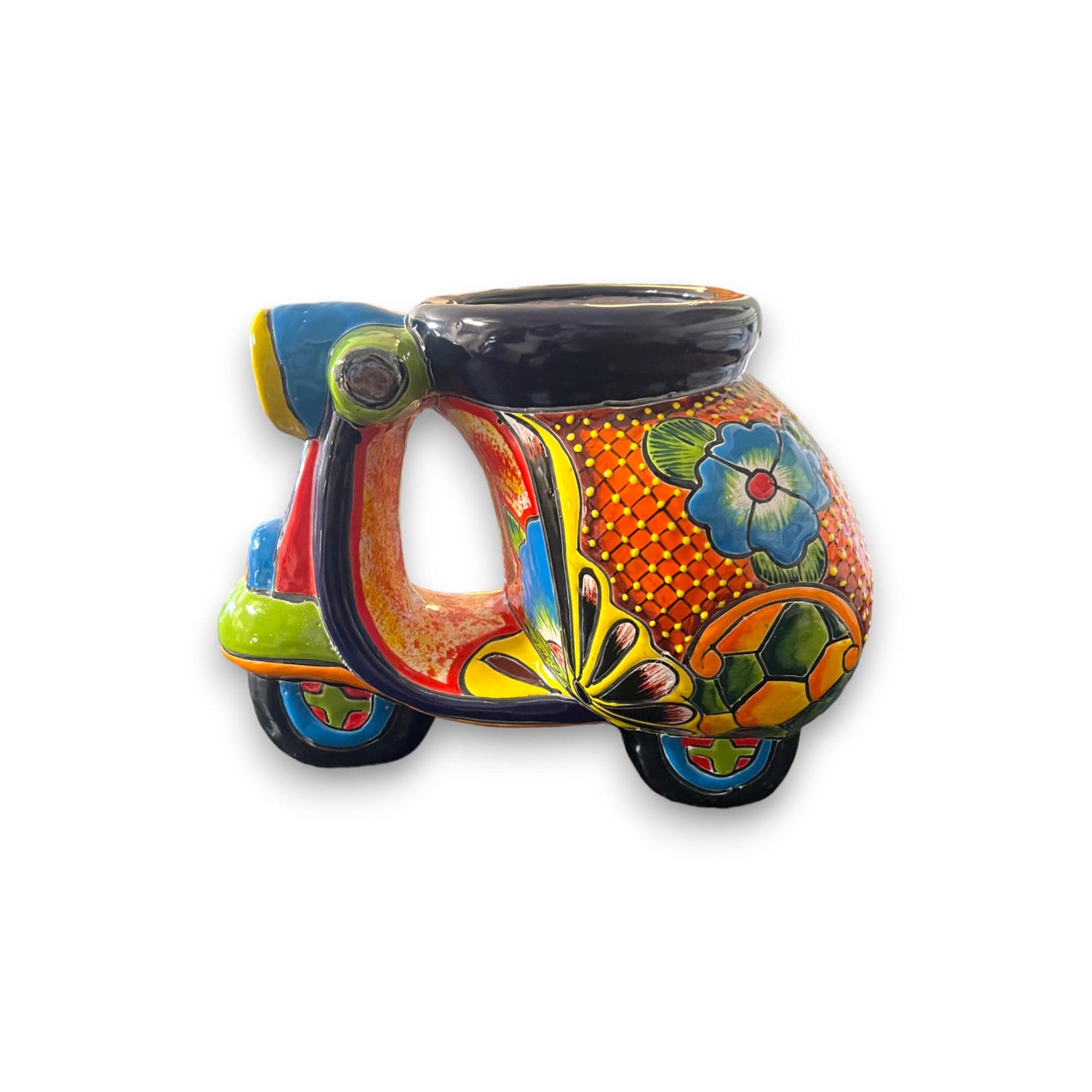 Colorful Talavera Scooter Planter | Hand-Painted Ceramic Scooter Statue (Large)