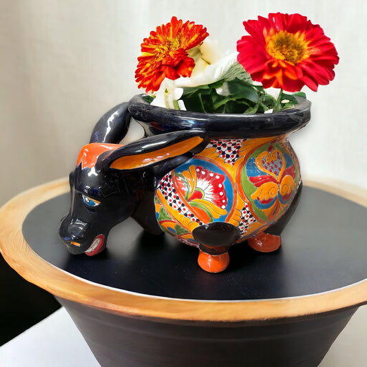 HUGE XL Talavera Donkey Planter | Colorful Hand-Painted Mexican Burro Pottery