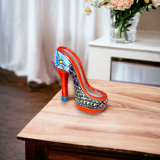 Handcrafted Colorful Talavera High Heel Statue | Mexican Home Decor (Small)