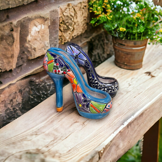 Handcrafted Colorful Talavera High Heel Statue | Mexican Home Decor (Small)