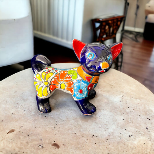 Handmade Talavera Dog Statue | Hand Painted Animal Artwork (Medium)