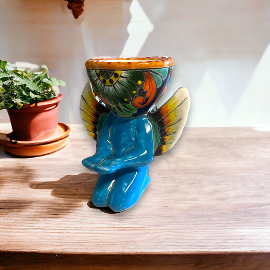 Colorful Talavera Angel Flower Pot | Handcrafted Mexican Ceramic Art (Medium)