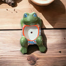 Talavera Frog Planter | Hand-Painted Mexican Ceramic Pot - green hand-painted Talavera frog planter with floral patterns and drainage hole