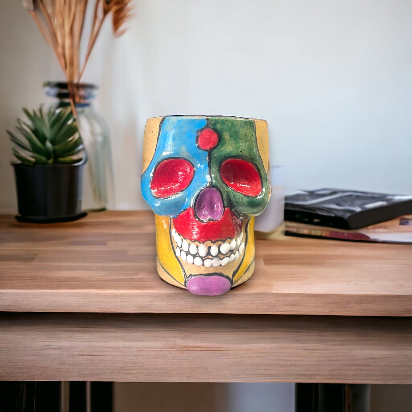 Mexican Handcrafted Skull Planter | Unique Small Flower Pot for Home Decor