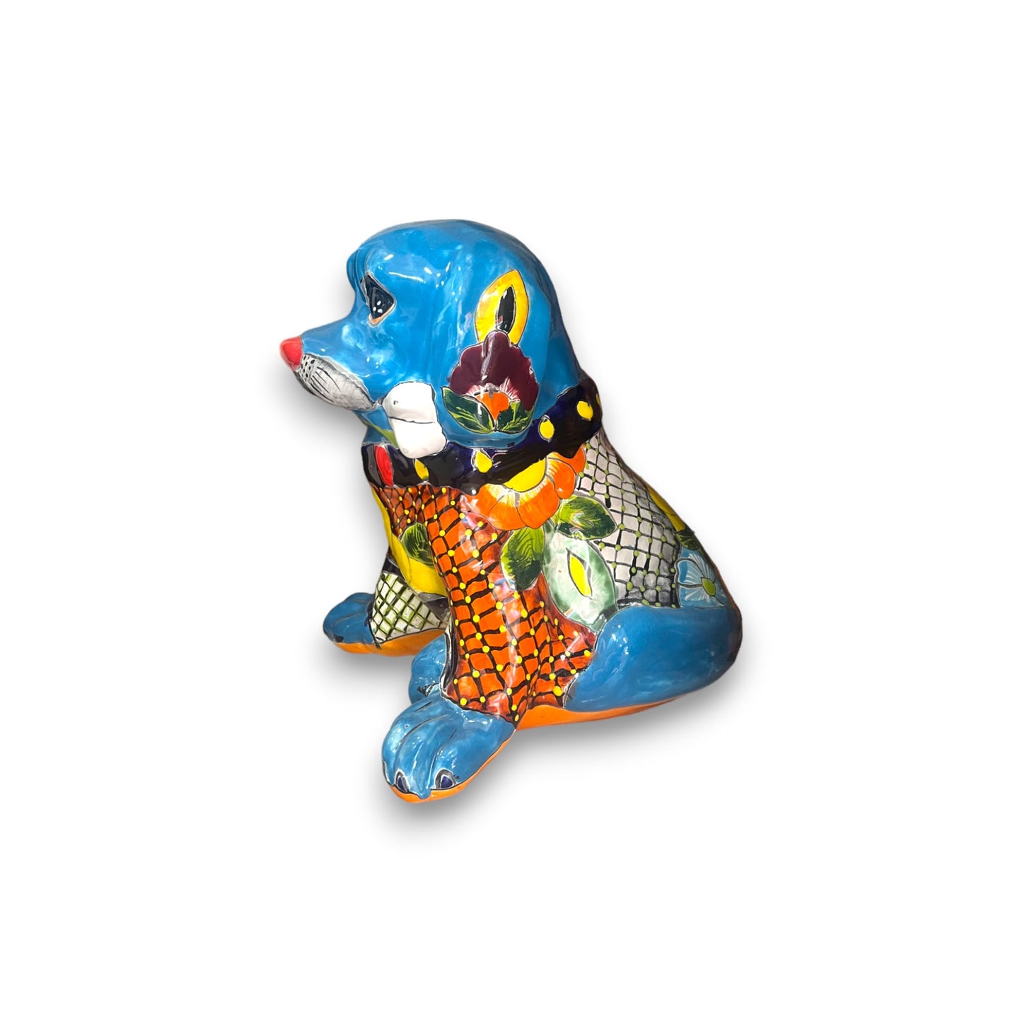 Vibrant Talavera Dog Statue | Colorful Handcrafted Dog Art (Medium)