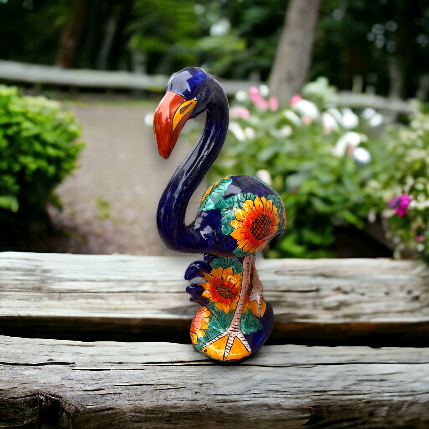 Large Talavera Flamingo Statue | Colorful Hand-Painted Mexican Bird Pottery (2.5 Feet Tall)