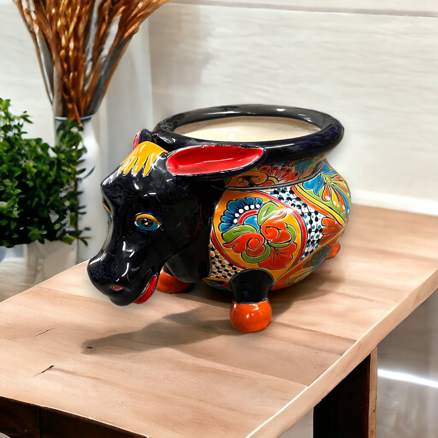 Talavera Donkey Planter | Colorful Mexican Burro Pottery (12" Wide)