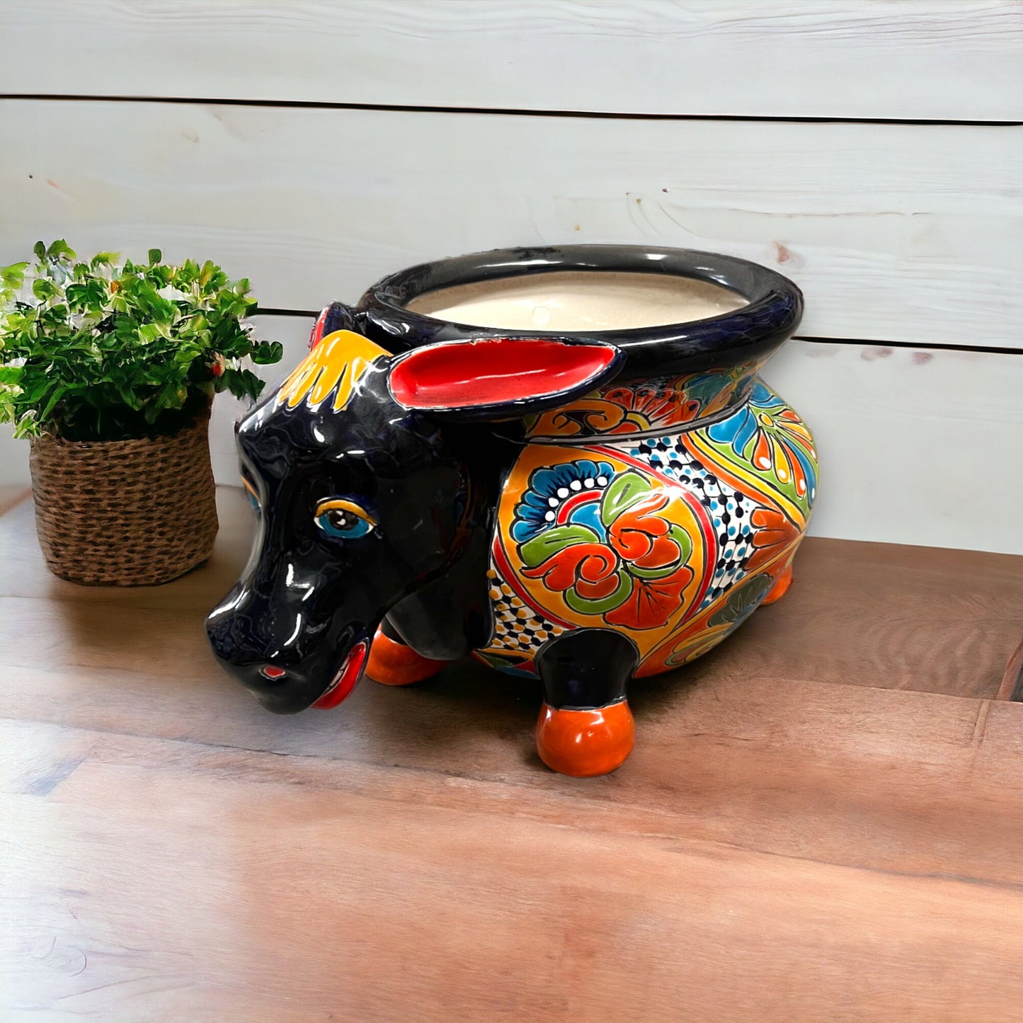 Talavera Donkey Planter | Colorful Mexican Burro Pottery (12" Wide)